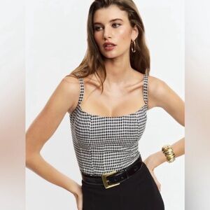 NEW Reformation Hattie Linen Top in Black and White Remy Check | size US 4